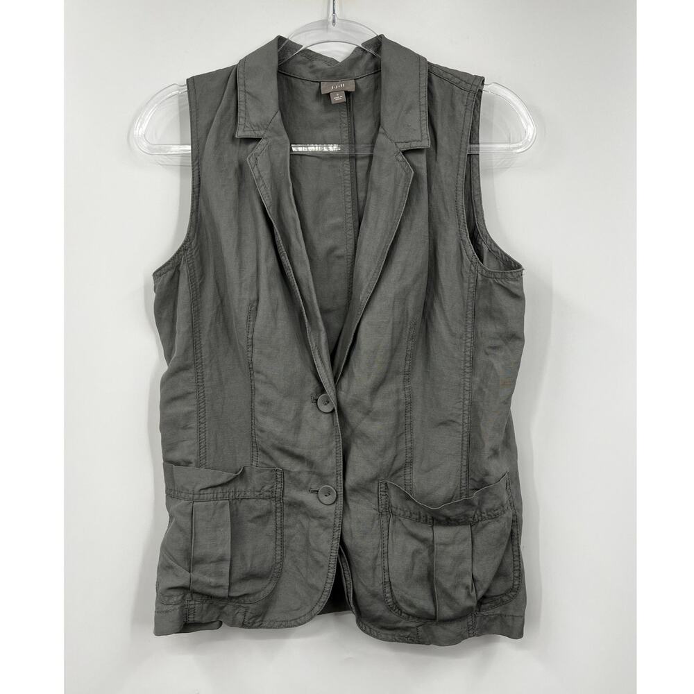 J. Jill Vest Womens Olive Green Silk Linen Sleeveless Top Size Small